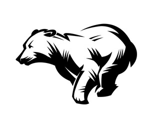 Run bear. Wild animal emblem