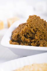 sugar variation on white wood table background