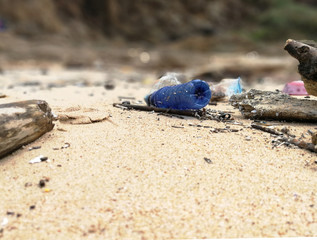 Pollutions and garbages on the beach ,Plastic waste in the sea