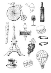 French objects on the white background (isolated)