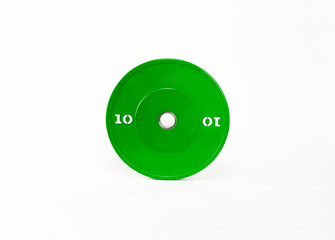 green barbells on white background