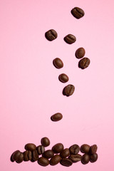 coffee beans on color background with hard light pop art style