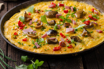 Fresh omelette, pickles mushrooms and chilli