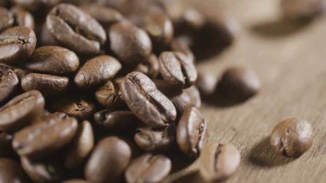 Fried coffee beans, delicious aroma, covered with smoke, roasted grain cafe flavor taste hot fresh smell morning.