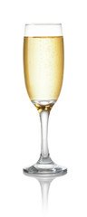 single glass of champagne isolated on white background