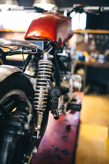 Engine close up shot of beautiful and retro custom made motorcycle