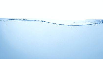 clean blue water surface with air bubbles on white background