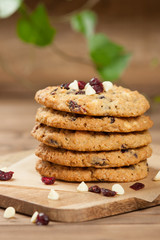 Home Baked Oatmeal Cookies With White Chocolate And Cranberries.