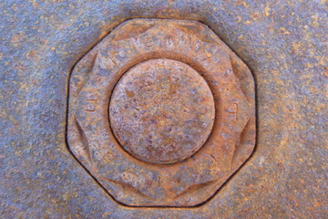 rusty metal old painted surface close-up of vitn cork from barrel polygon