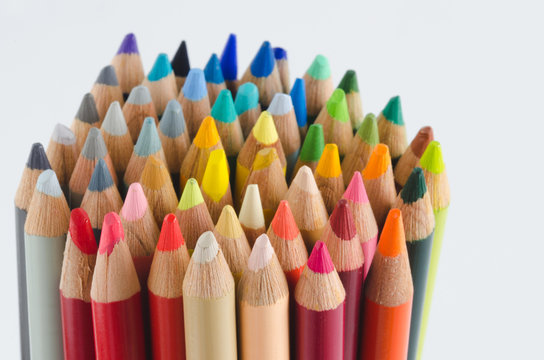 Group of colored pencils, tips.