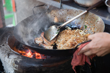Pad Thai stir fried in a street market in Bangkok