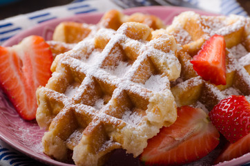 Waffles with berries, strawberries