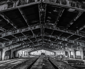 Fototapeta na wymiar old abandoned big hangar