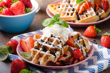 Waffles with berries, strawberries