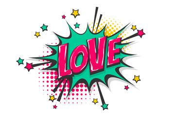 Love pop art comic book text speech bubble