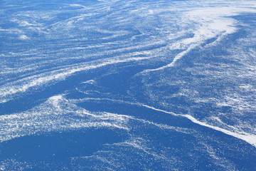Aerial view of floating sea ice caught in marine currents off the eastern coast of Canada.