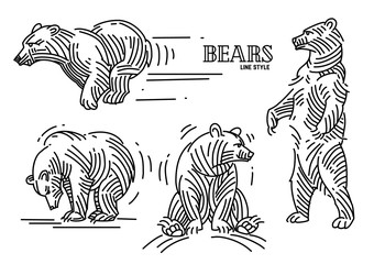 Fototapeta na wymiar illustration set of bears in linear style