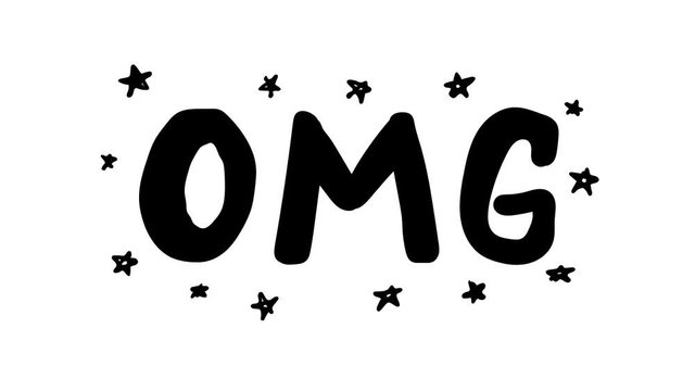 Animation of hand drawn omg phrase with stars