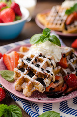 Waffles with berries, strawberries