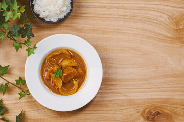 Chicken curry in a bowl / Vietnam chicken curry on wooden background