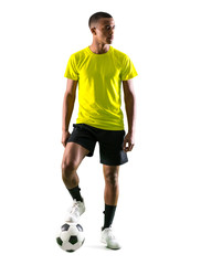 Soccer player man with dark skinned playing