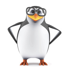Fototapeta premium Wektor 3d Pingwin akademicki z rękami na biodrach