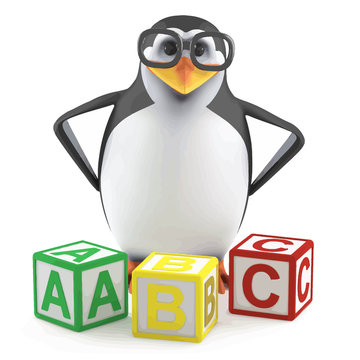 Vector 3d Academic penguin with counting blocks