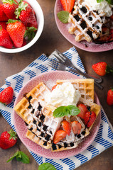 Waffles with berries, strawberries