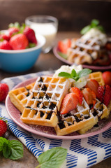 Waffles with berries, strawberries
