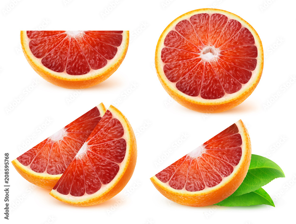 Aufkleber isolated fruits collection. pieces of sicilian oranges isolated on white background with clipping pa