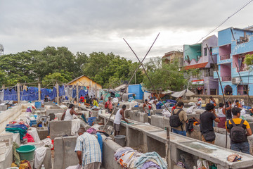 Dhobi Gana is a well known open air laundromat in Chennai India. The washers, locally known as Dhobis, work in the open to wash the clothes from chennai's hotels and hospitals.