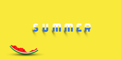 Background with watermelon peel and lettering-summer. Background for summer.