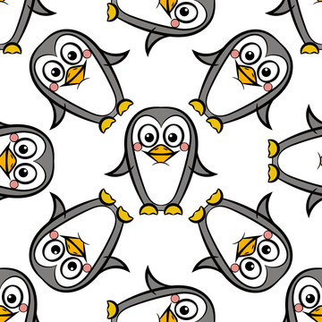 vector seamless pattern of penguin on white background. Illustration