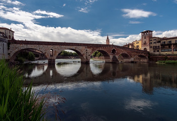 Naklejka premium Verona. View of St. Peter's Bridge. View of the Adige River. Italy.
