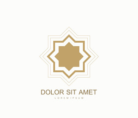 Simple Arabic Islamic Ornament Gold Logo Vector Icon, emblem for luxury products. Arabic style Logotype concept icon.