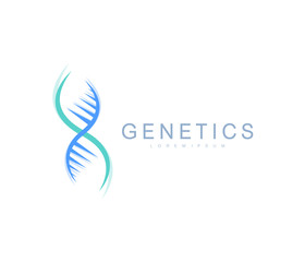 Science genetics logo, DNA helix. Genetic analysis, research biotech code DNA. Biotechnology genome chromosome. Vector illustration.
