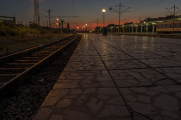 Fototapeta premium Sunset from the train station in Varna. An incredible August sunset with an incredibly beautiful sky.