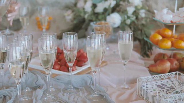Champagne and strawberries served at the reception

