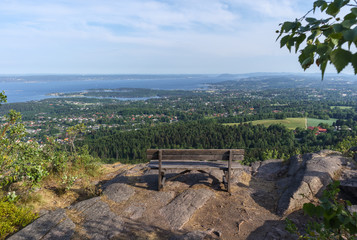 View over Oslofjord towards south and Slememstad from Skaugum hill, ca 3 km steep hike from nearest parking