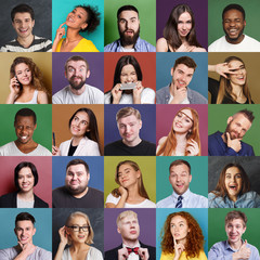 Fototapeta na wymiar Diverse young people positive and negative emotions set