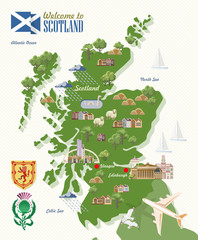 Scotland travel vector in modern style. Scottish landscapes