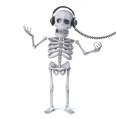 Vector 3d Skeleton is listening to music on his headphones