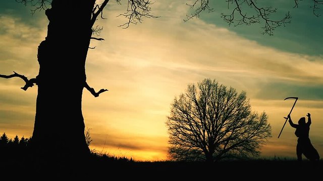 At sunset there is a grim Reaper
