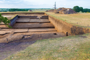 Fototapeta na wymiar archaeological excavations, remains of the settlement, the scythians fossilst