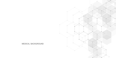 Abstract geometric background. Hexagons design for medical, science and digital technology. Molecular structure and molecule dna.