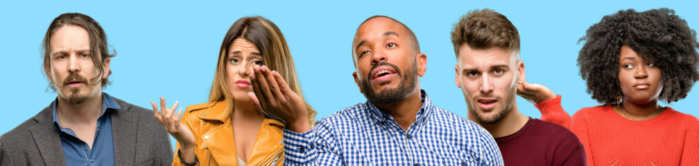 Fototapeta premium Group of mixed people, women and men irritated and angry expressing negative emotion, annoyed with someone