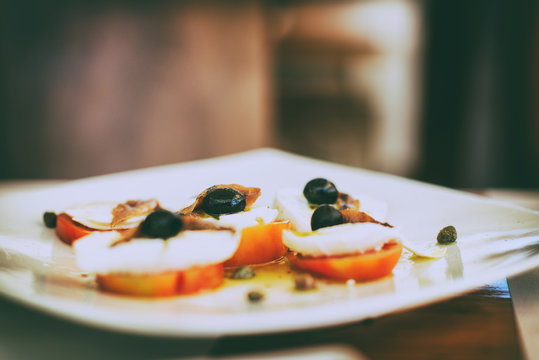 Mozzarella with tomato at restaurant