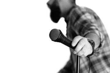 Microphone isolated man hand