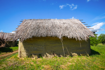 A view of the old houses in the archeological ethnological park Sopot in Vinkovci, Croatia.