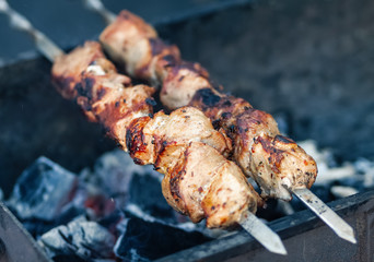 Tasty shish kebab cooking process
